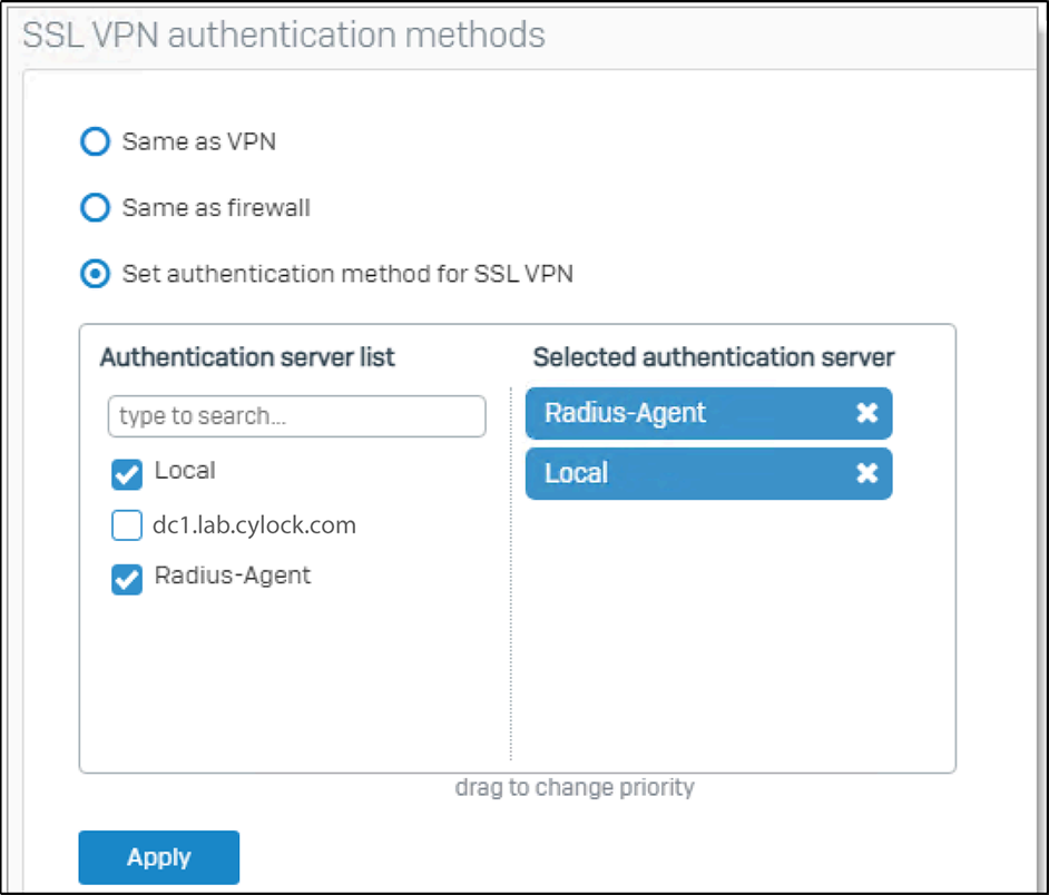 Enabling Radius authentication on SSL VPN